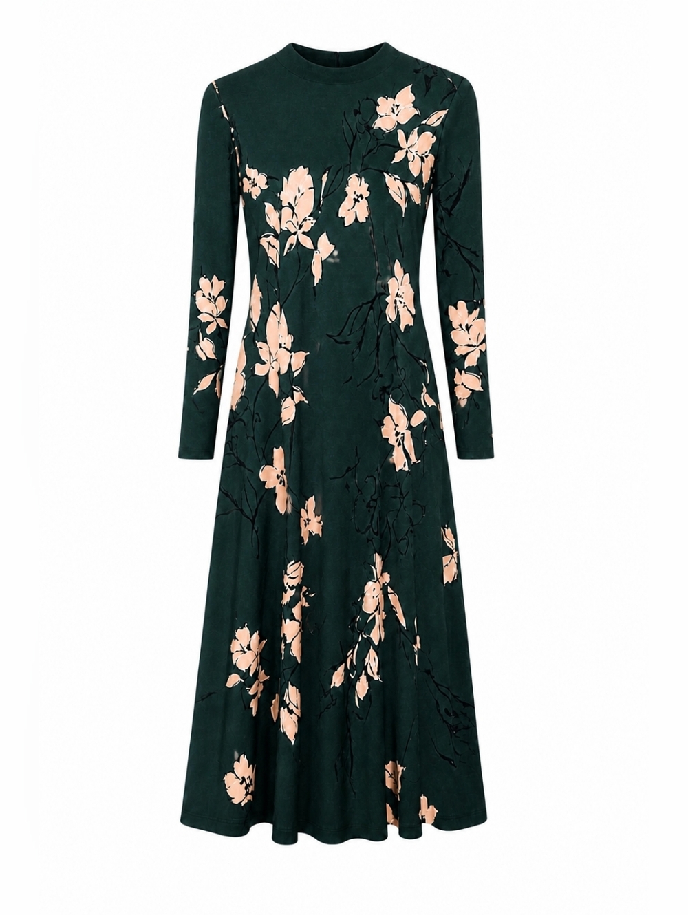 Maggie London NWT Green Floral Midi Dress Mock Neck Tie Back Long Sleeve Size 6 - Picture 8 of 14